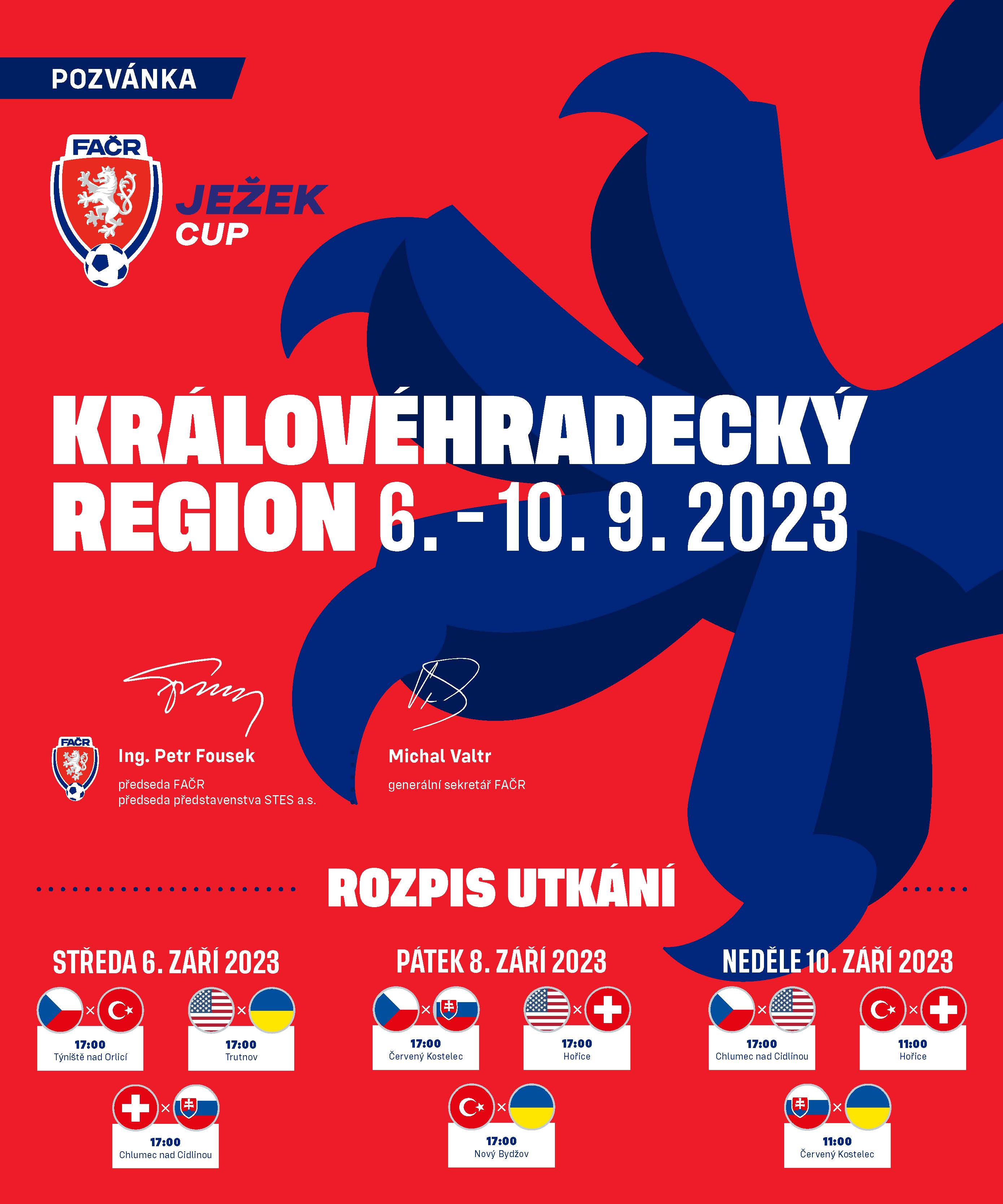 Pozvánka na utkání turnaje Ježek cup 2023 RMSK Cidlina Nový Bydžov